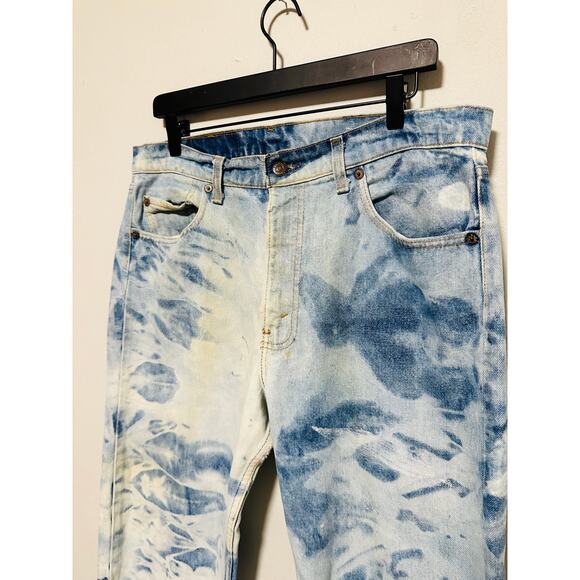 Vintage Levi’s Tie Dye 505 Style Wide Leg Bleached Washed Loose Fit Denim Jeans - Picture 10 of 10